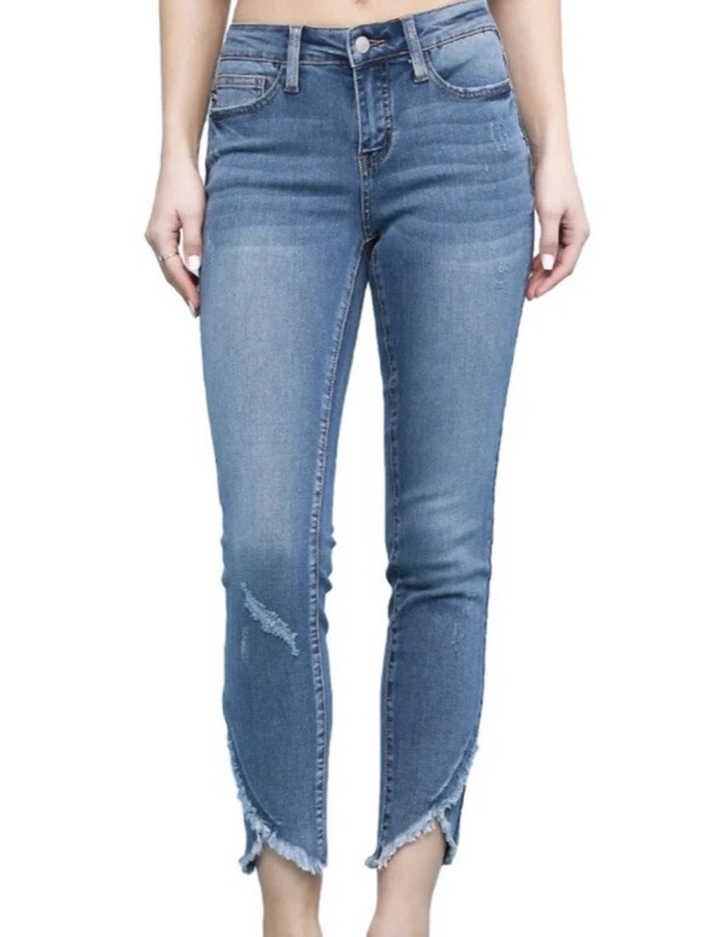 NWT Judy Blue Cropped Jeans Size 5/27 Medium Wash Tulip Hem Mid Rise Skinny Fit